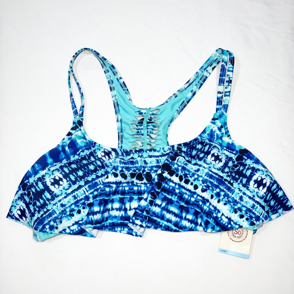 Tie Dye Bikini Top Blue and White
